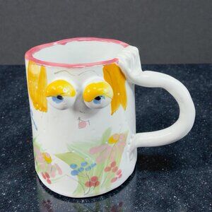 Italian Redware Pottery Coffee Mug Cup Whimsical Hand Made Ceramic Mug Decor VTG